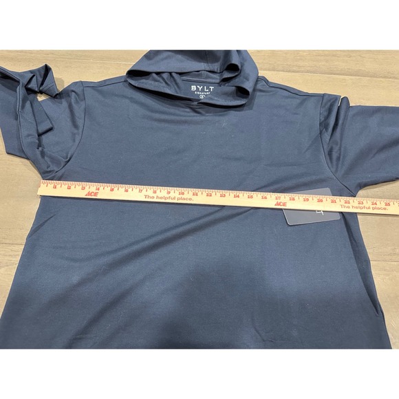 BYLT Signature Hooded Drop-Cut Long Sleeve Navy Shirt XL MTLS0153-404 NWT - Picture 9 of 12